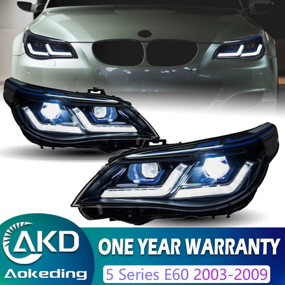 Car Styling Headlights for BMW E60 523i 530i Angel Eye LED Headlight 2003-2010 Head Lamp DRL Signal Projector Lens Automotive