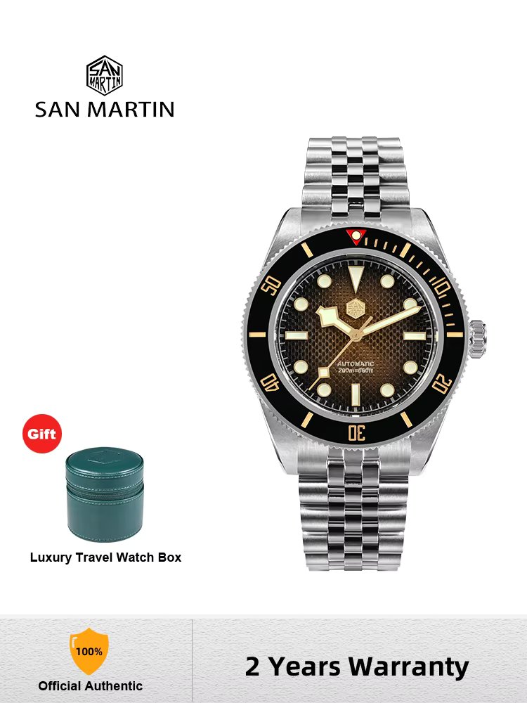 San Martin Watch New 40mm Luxury Men Diving Watches Waffle Dial NH35 Automatic Mechanical Stainless Steel Waterproof 200m SN0128
