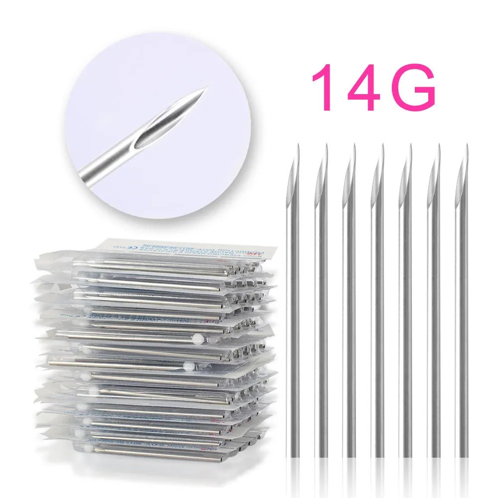 10PCS Tattoo Supply Accessories 14G 16G Piercing Needles Disposable Sterile Body Puncture Needles Assorted Ear Nose Navel Nipple