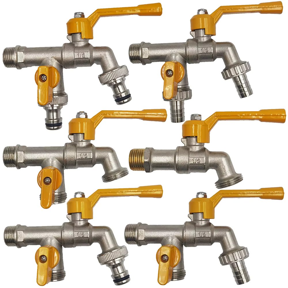 Garden Hose Faucet Adapter 1/2'' IBC Water Tank Connector 2-Way 1-Way Irrigation Brass Tap Joint Replacement Fitting Ball Valve