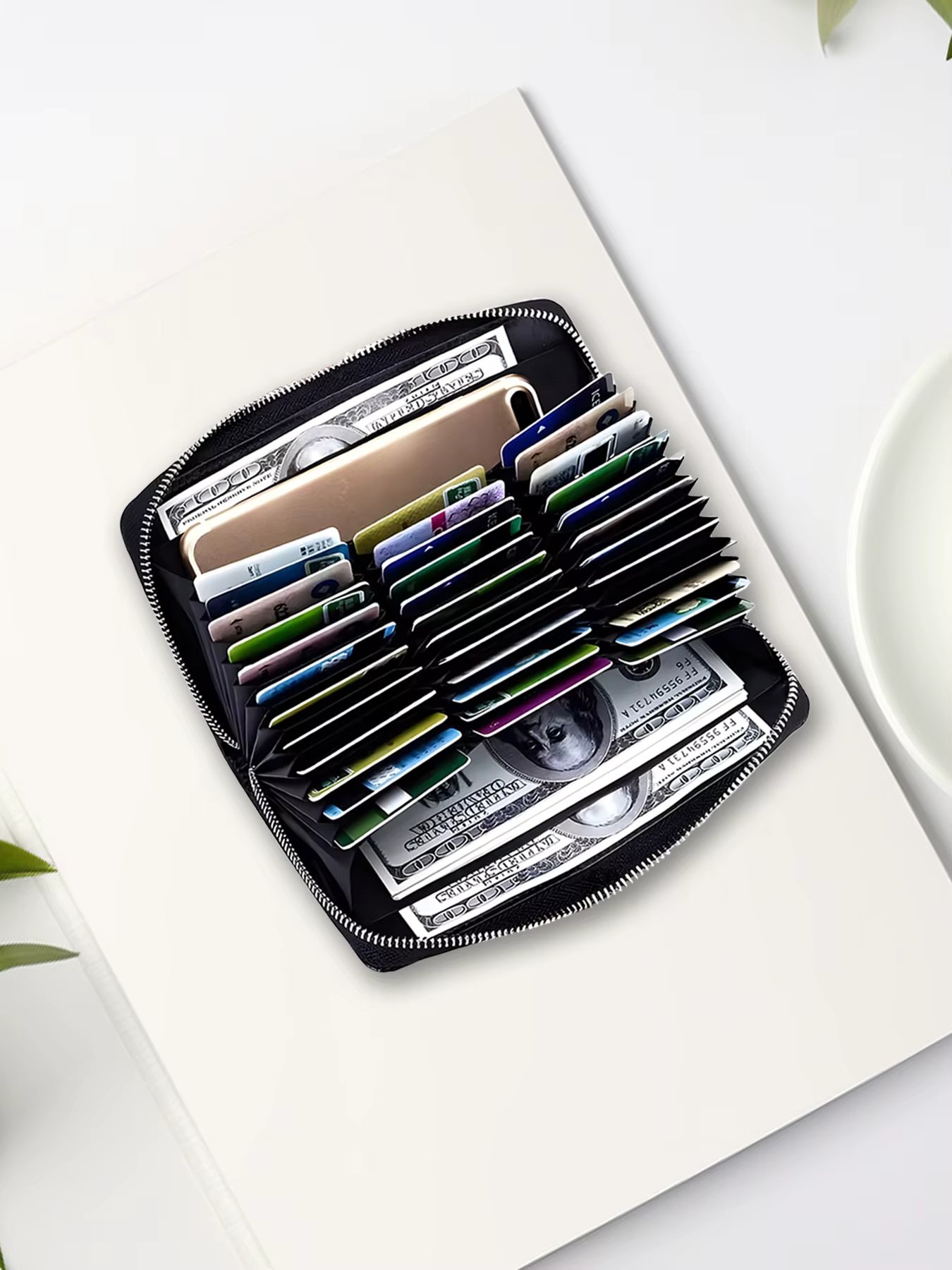 Fashion advanced sense organ card package multi-card ladies large-capacity multifunctional wallet men's zipper handbag