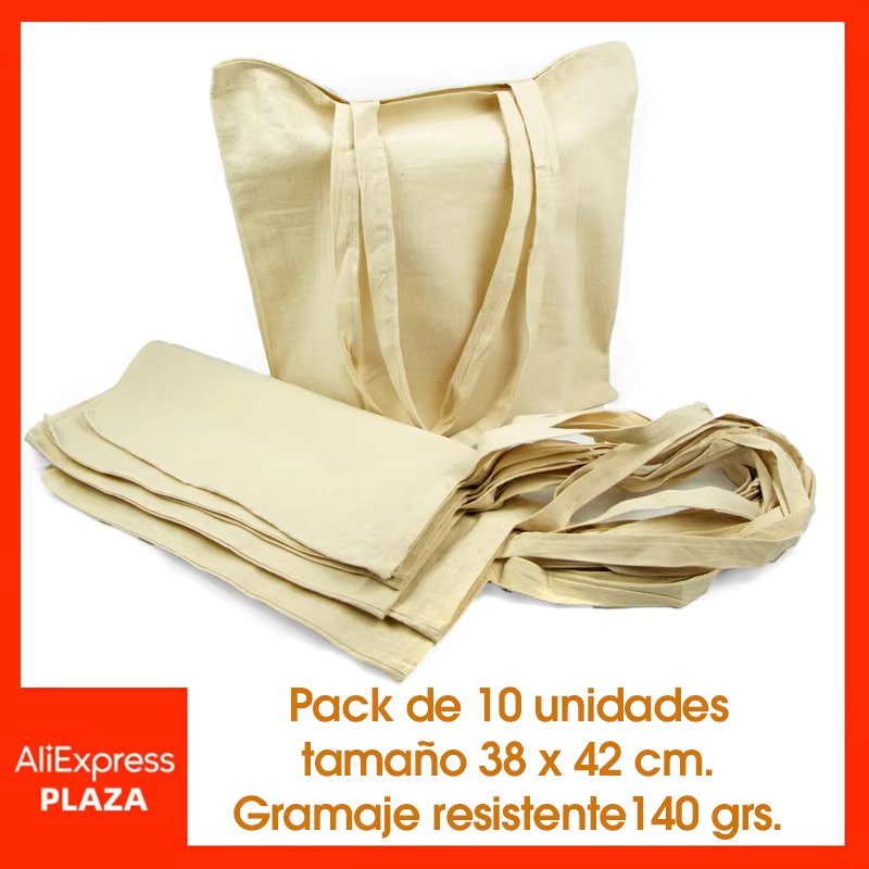 Biodegradable cotton fabric bag Natural ECO Pack 10 PCs reusable resistant long handles buy Tote bag DIY fruits vegetables fairs Congress promotions gifts