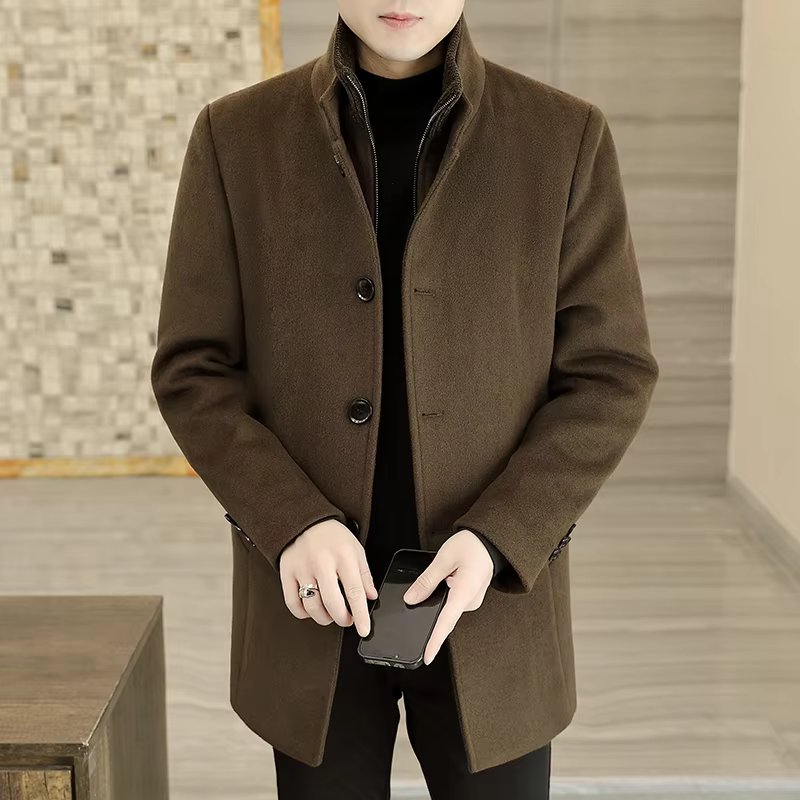 2024 High Quality Men's Long Wool Coat Thickened Down Inner Liner Removable Trend Fashion Handsome Solid Color Wool Trench Coat