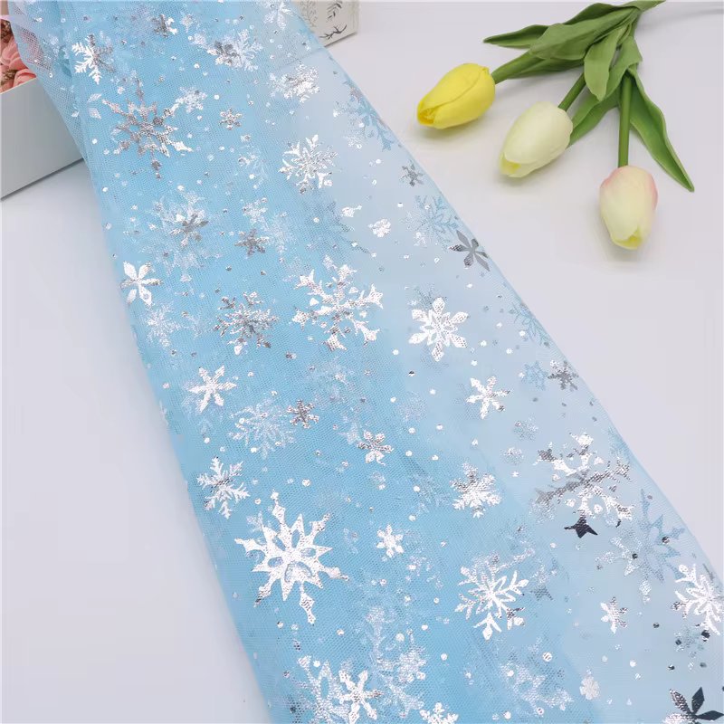 150cm*1yard/Pc Christmas Snowflake Printed Gauze Polyester Mesh Tulle Fabric Diy Sewing Tutu Wedding Birthday Party Supplies