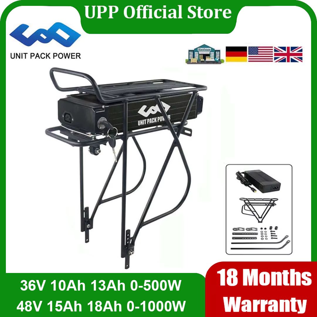 Rear Rack EBike Battery 36V 48V 13Ah 15Ah 18Ah 18650 Batteria Pack for 24" 26"28" Electric Bike 1000W 750W 500W 350W 250W Motor