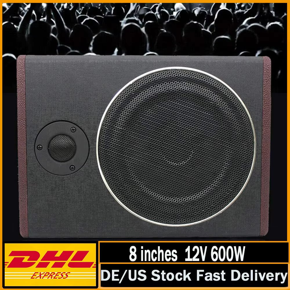 8 Inch 600W Ultra Thin Car Subwoofer Active Under Seat Car Active Subwoofer Bass + Slim Metal Cover 12V