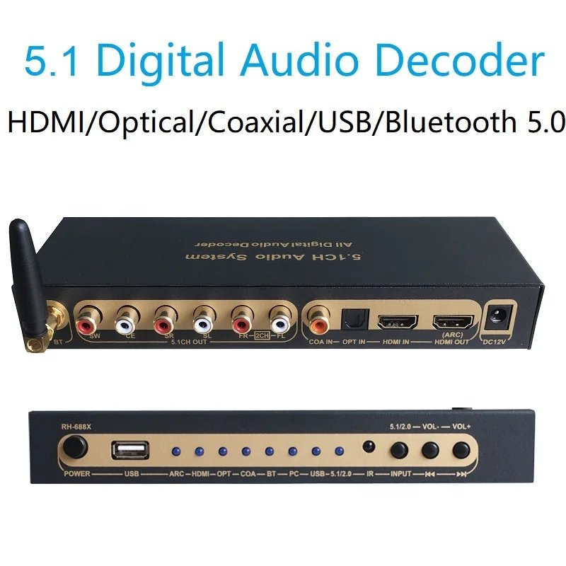 4K 60Hz HDMI-compatible 2.0 Audio Extractor DTS Dolby Digital 5.1 Decoder Coaxial SPDIF USB Flash Bluetooth 5.0 Input ARC