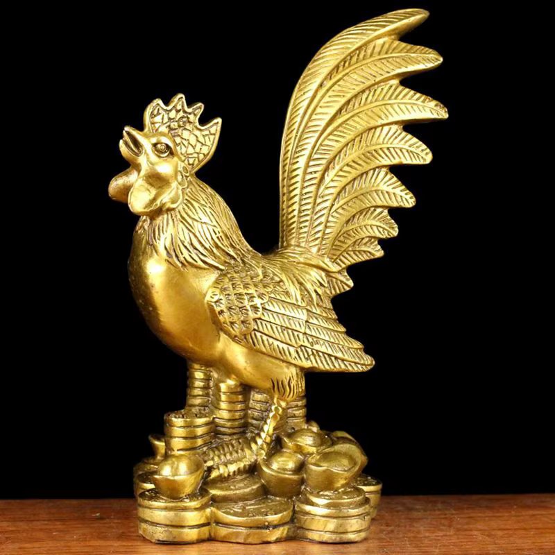 Pure Brass Ornaments Large Zodiac Chicken Mascot Household Mascot Copper Crafts Chinese Fengshui Statue Animal Figurine
