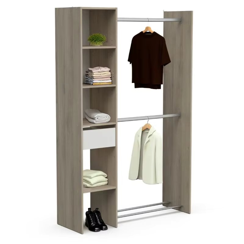 Miroytengo dressing room Californie 1 drawer open wardrobe oak Color Kronberg and matte white 118x183 cm bedroom furniture