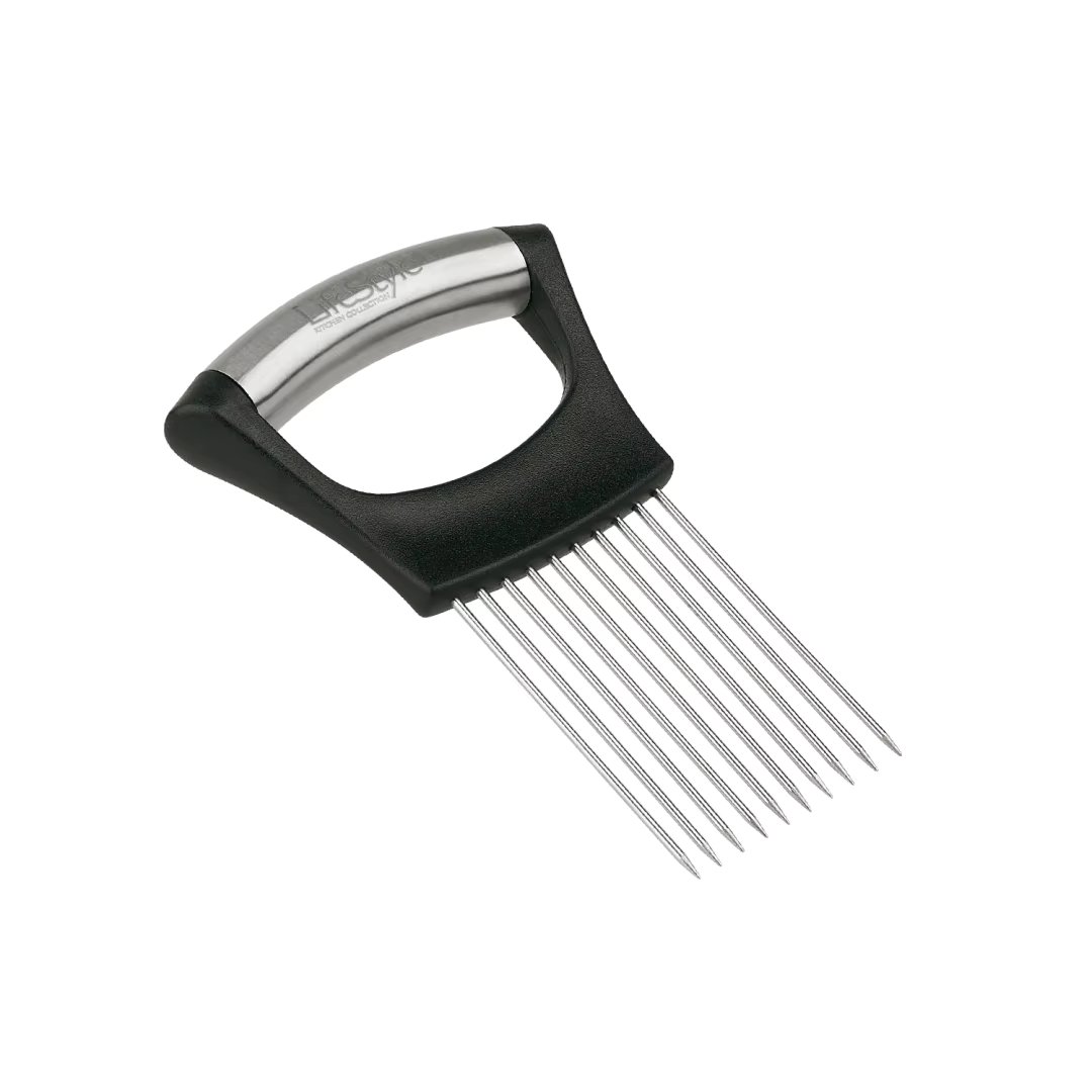 Lifestyle-stainless steel vegetable cutting onion holder tomato slicer meat slicer onion cutter cutting holder tool hog kitchen accessories