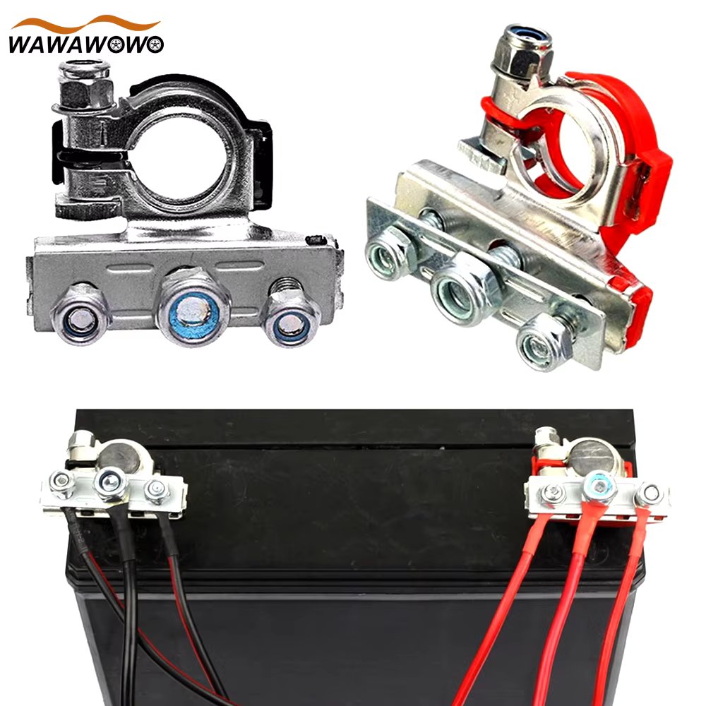 1Set Automotive Car Top Post Battery Terminals Wire Cable Clamp Terminal Connectors Kit Positive and Negative Car Accessories