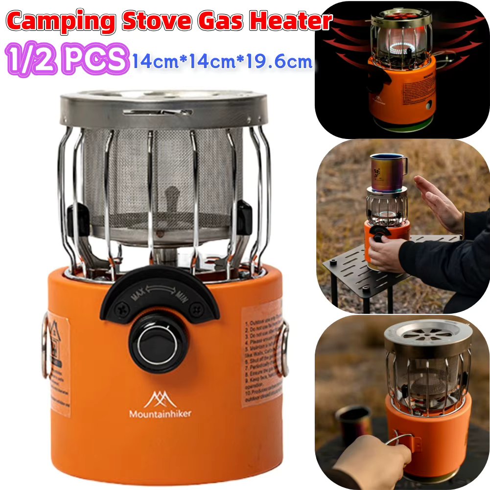 2 In 1 Camping Stove Gas Heater Adjustable Portable Heater Gas Burner Outdoor Stove Hand Warmer for Ice Fishing Camping Hiking