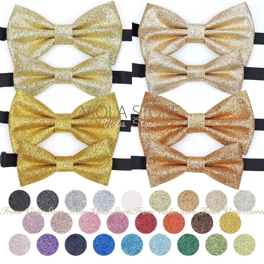 Top Glitter Christmas Solid Bowtie Set Parent-Child Shiny Gold Butterfly Men Kids Host Party Show Wedding Cosplay Accessory Gift