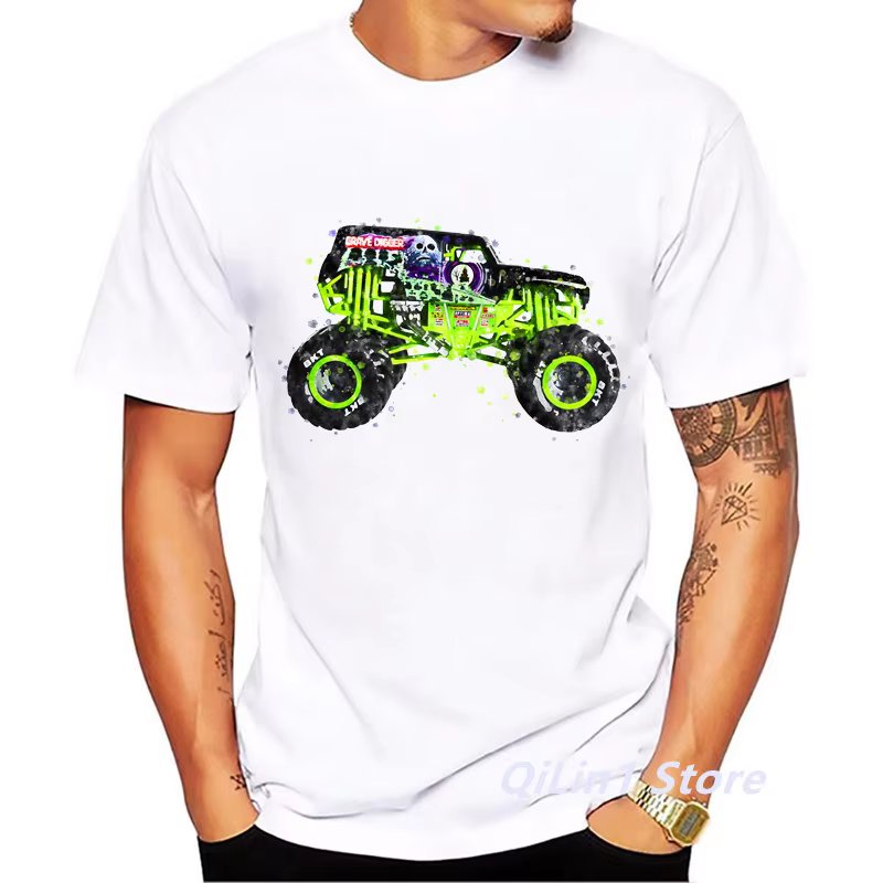 Watercolor Monster Truck Grave Digger Art Print T Shirt Men Clothes 2024 Funny Cool Tee Shirt Homme Harajuku Shirt Summer Tops