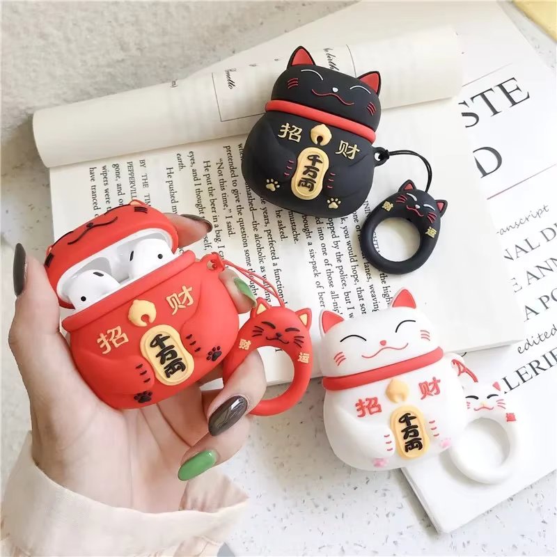 Lucky Cat iPhone Headset Cover For Air Pods Pro 2 Silicone Shell Cartoon Maneki Neko Earphone Case For AirPods 1 2 3 Cute