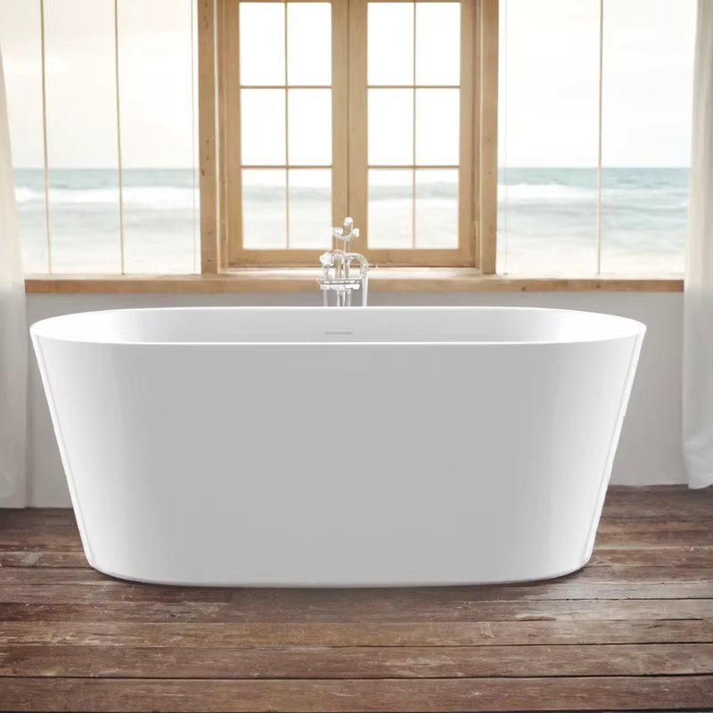 55" Acrylic Free Standing Tub - Classic Oval Shape Soaking Tub, Adjustable Freestanding Bathtub with Integrated Slotted Overflow