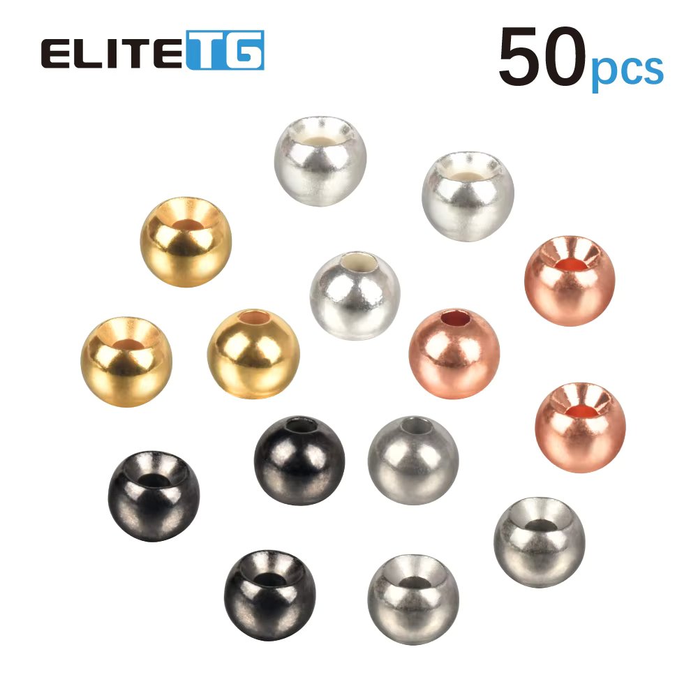 Elite TG 50pcs Tungsten Countersunk Beads Fly Tying DIY Material Alloy Bead, Nymphs Flies Fly Fishing Trout Crappie Lure