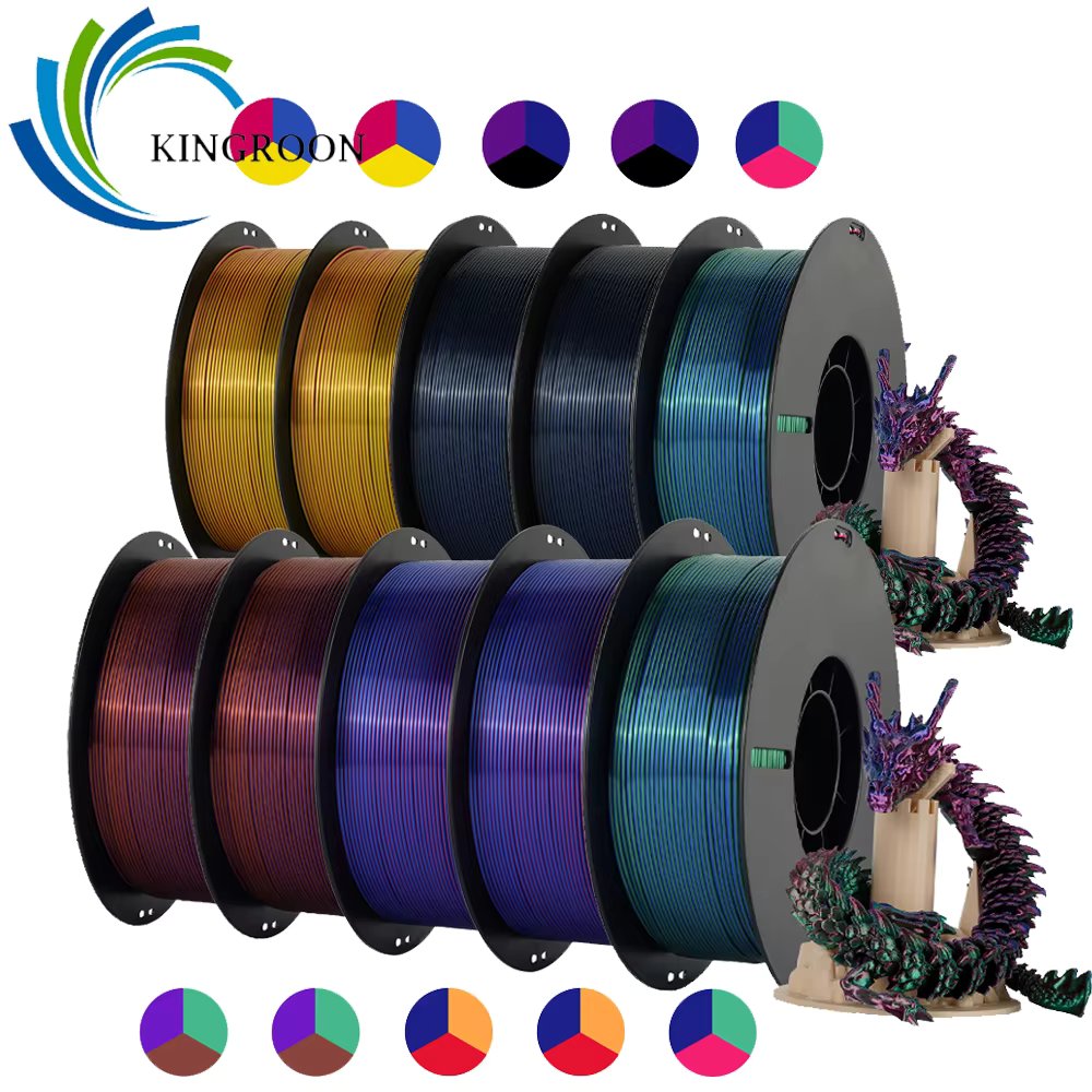 KINGROON PLA Filament 1.75mm ±0.03 Tri Colors Dual Color Silk PLA High Quality 3D Printer Materials Fit Most FDM 3D Printers
