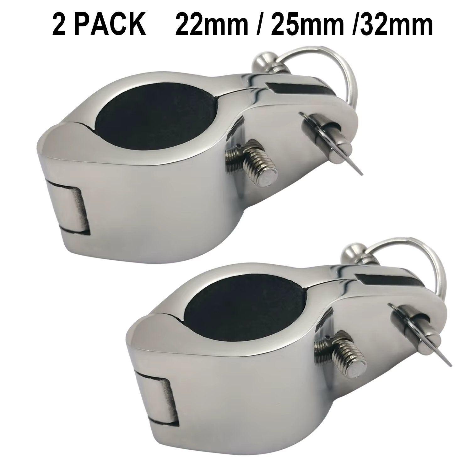 2 PCS 22mm/25mm/32mm Boat Bimini Top Fitting Hinged Jaw Slide Marine 316 Stainless Steel Bimini Top Hardware Rail Mount Clamps
