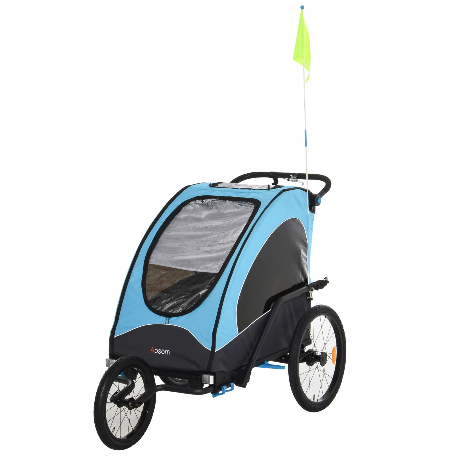 HOMCOM Children's 3in1 Child Bicycle Trailer + 6 Months Swivel Wheels and Adjustable Handlebar 150x85x107 cm Blue