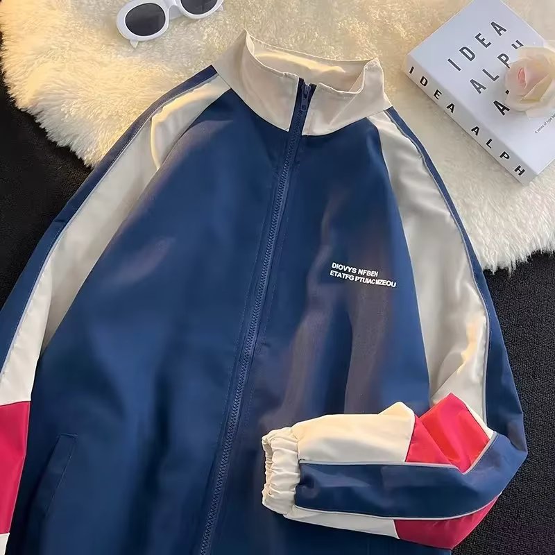 Korean Patchwork Jacket Varsity Jackets Harajuku Streetwear Color Block Windbreaker Men Women Coat