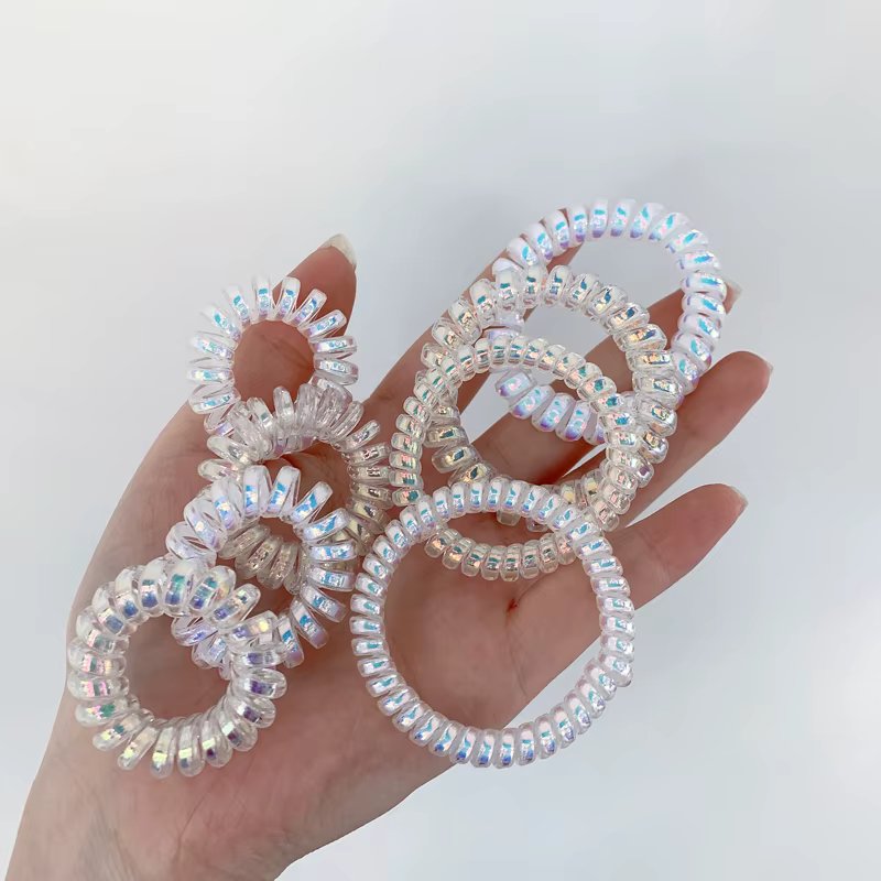 New Shiny Color Telephone Cord Scrunchies Rubber Band Spiral Shape Elastic Hair Band Ponytail Holder Hair Ties Hair Accessories
