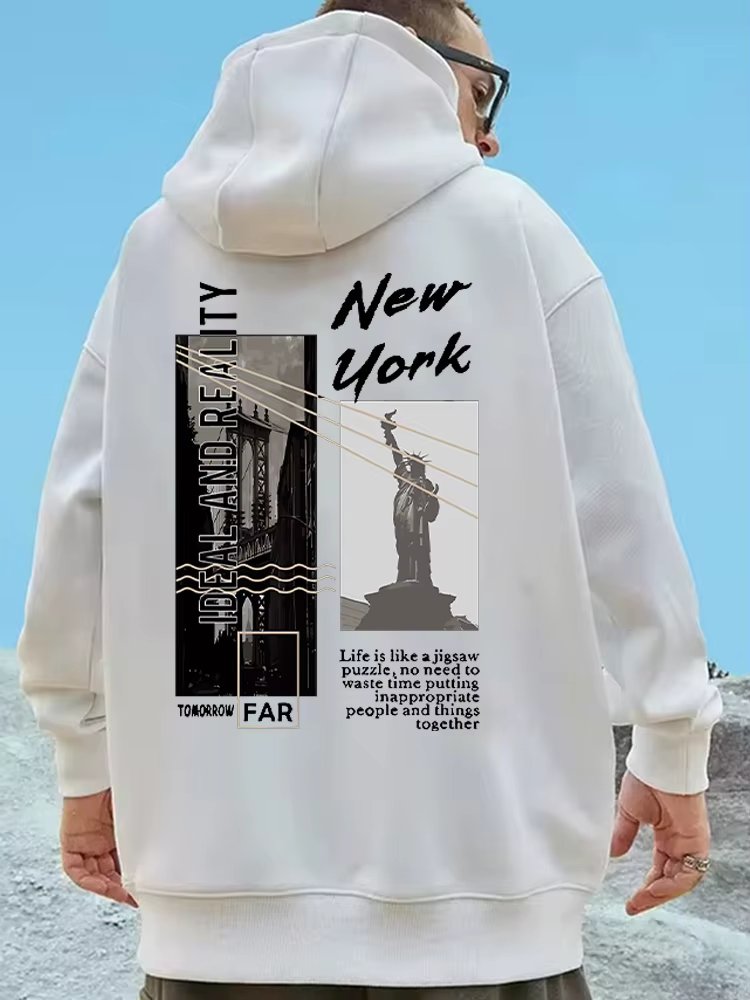 Design Pullover Hoodies Harajuku Men Graphic Hoodies New York scenery Printed Fashion Sudaderas Para Hombre Popular Sweatshirt