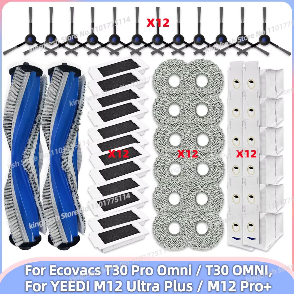 Fit For Ecovacs T30 Pro Omni / T30 OMNI, YEEDI M12 ULTRA PLUS / M12 Pro+ Parts Main Roller Side Brush Filter Dust Bag Mop Cloth