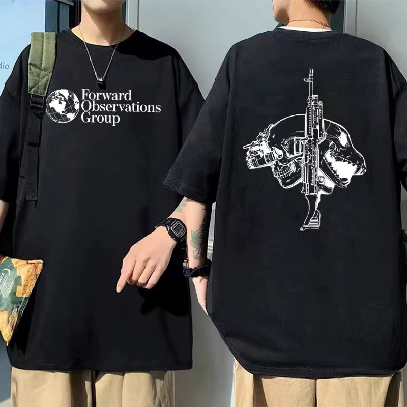 Fog Forward Observations Group T Shirts Male Horror Terrible Skull T-shirt Summer Men Rock Retro Short Sleeve Mens Gothic Tshirt