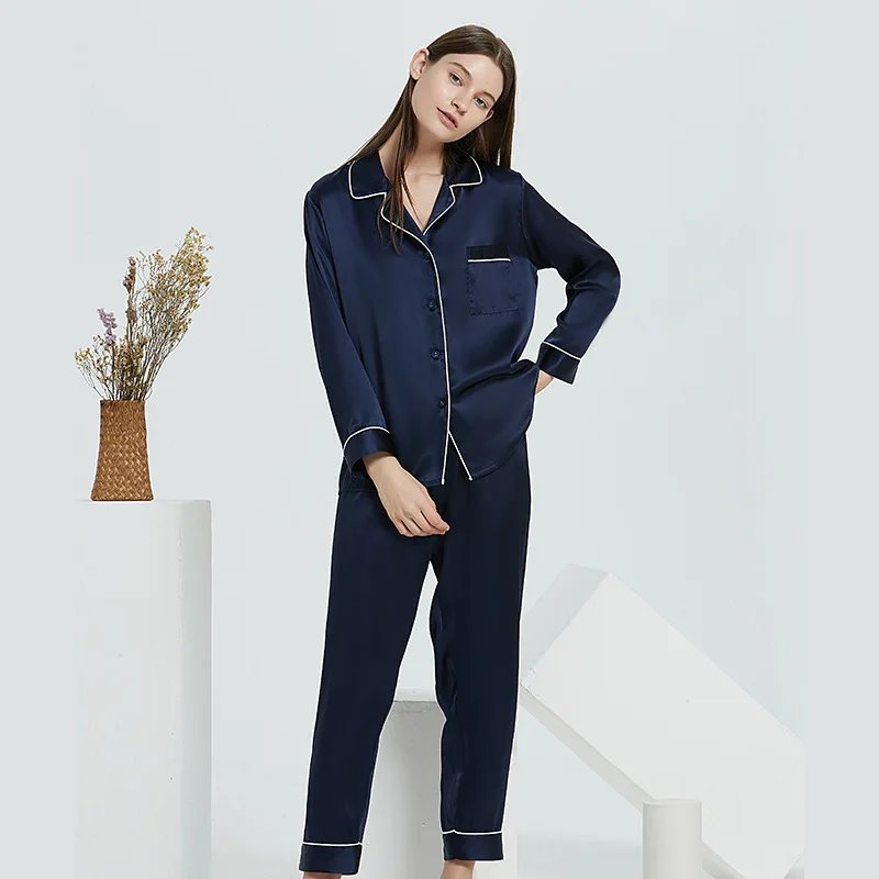 Fimtairah  100% silk pajama sets   women elegancen long sleeve noble pyjamas mujer  silk sexy red women sleepwear