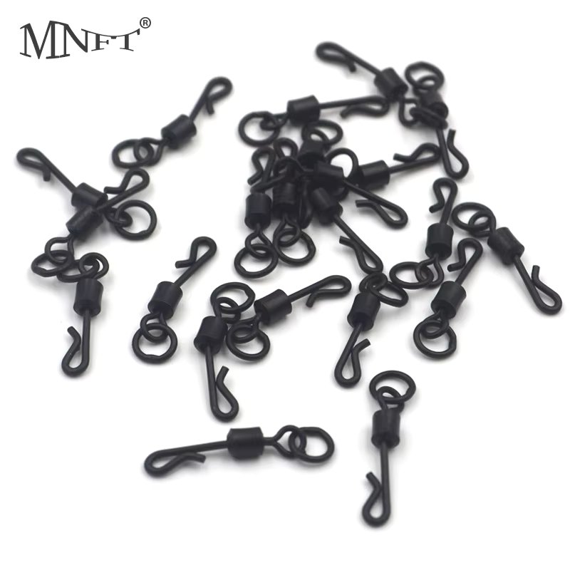 MNFT 100Pcs Matte Black Rolling Quick Change Swivels With Solid Ring Carp Rigs Long Body Q-shaped Snap Carp Fishing Accessories