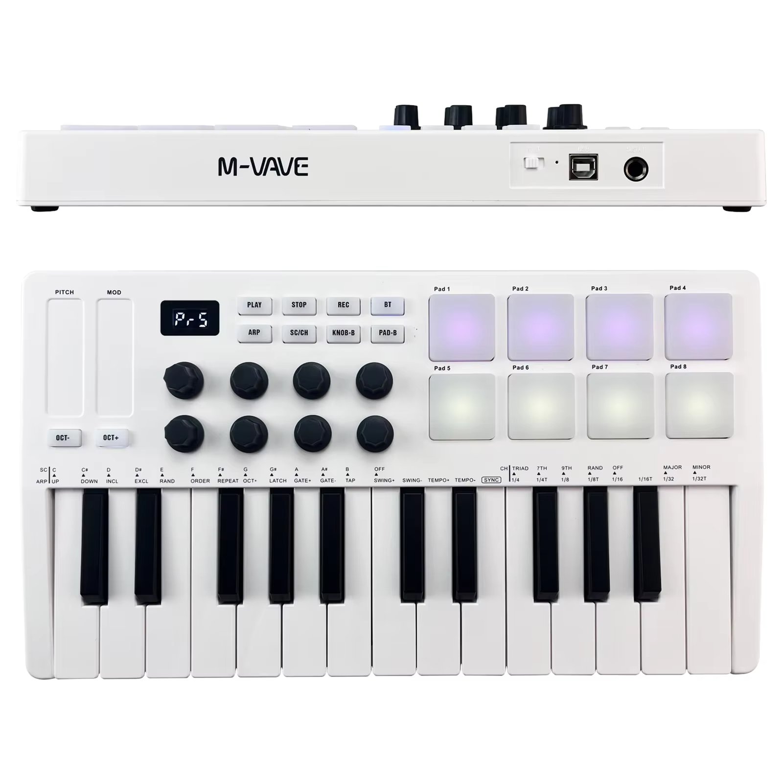 M-VAVE 25 Key USB MIDI Keyboard Controller With 8 Backlit Drum Pads, 8 Knobs and 2 Touch Stripes Music Keyboard Instruments