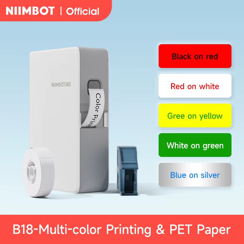 Niimbot B18 Thermal Transfer Label Sticker Printer Mini Label Maker With Ribbon PET Papers For Jewelry Store Cable Cosmetics
