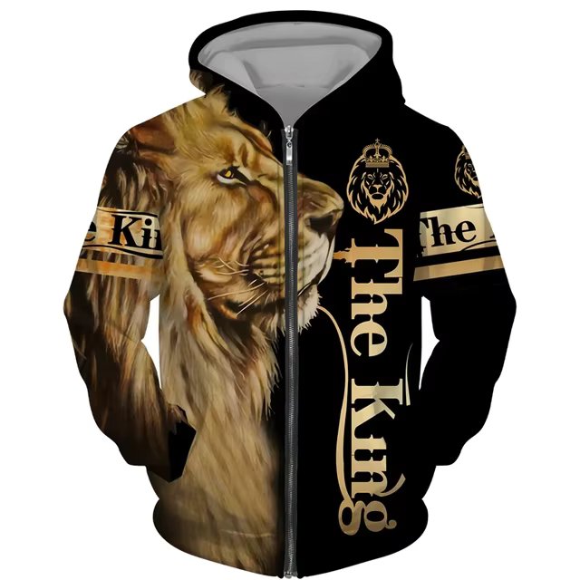 The Lion King 3D Print Men's Zipper Hoodie Men's Casual Sportwear Cool Animal Pattern Hoodies Sweatshirts