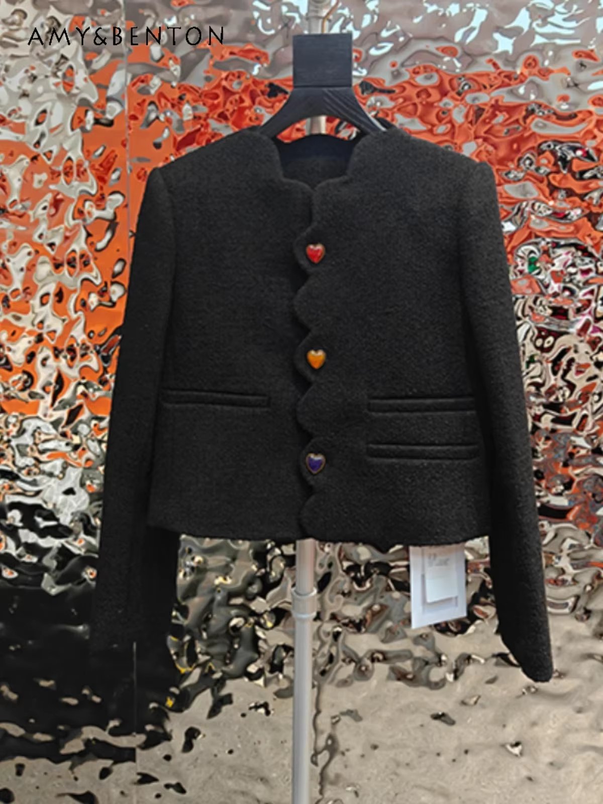 Autumn New Temperament Ladies Color Love Single-breasted Short Coat Women Office Lady Sweet Lotus Leaf Slim Versatile Jackets