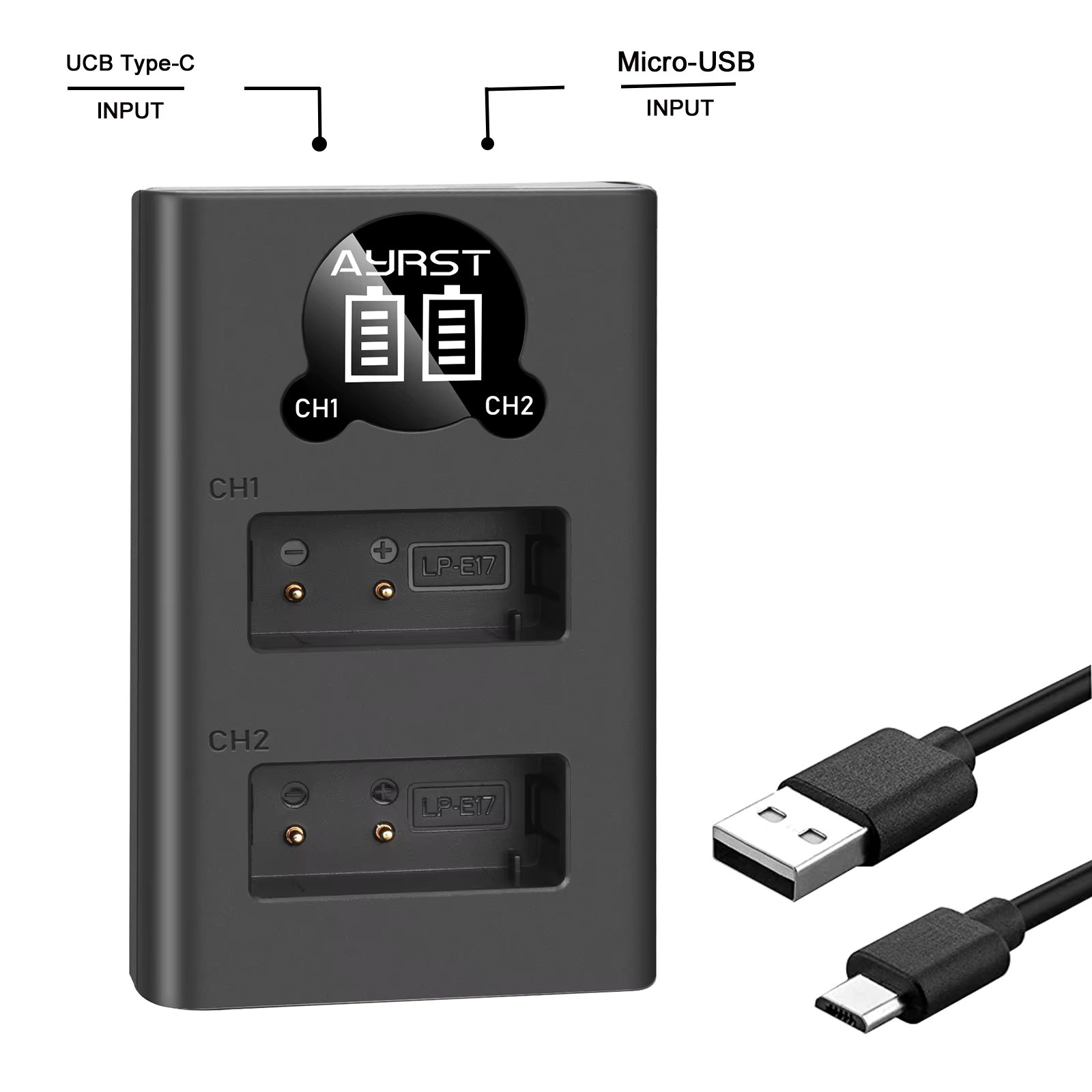 LP-E17 LP E17 Dual LED  USB Battery Charger with Type C Port for Canon Cameras EOS 750D 760D T6i T6s M3 Kiss X8i 8000D