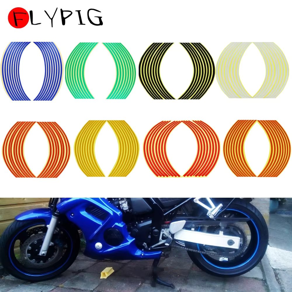 FLYPIG 1 Set 16 Strips Reflective Wheel Sticker Rim Stripe Tape for Yamaha Honda Suzuki 16"-18" Bike Motorcycle Car Stickers