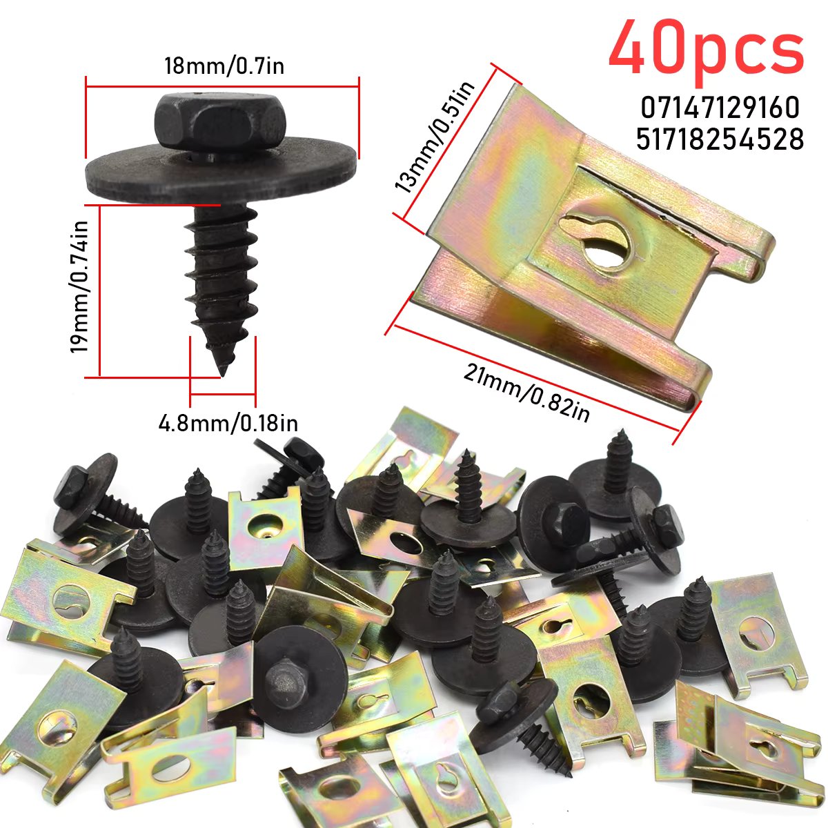 40x U Nut Hex Screw For BMW Speed Fastener Undertray Sheet Metal Clip Fixing Engine Guard Washers Car Body Fender Bumper Screws