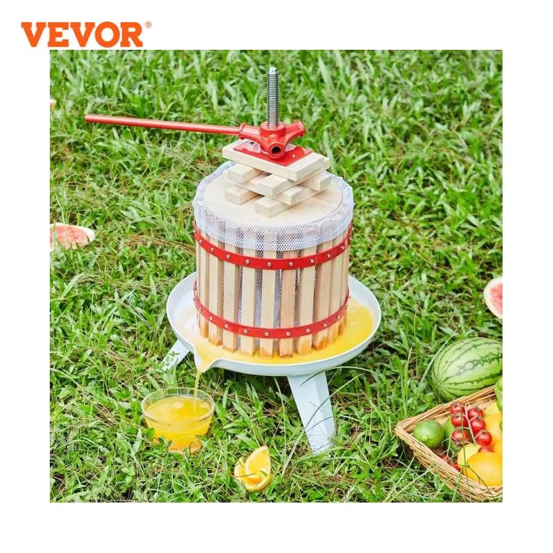 VEVOR Fruit Wine Press 6L/18L/12L Solid Wood Basket  6 or 8 Blocks Manual Juice Maker with Pole Handle Bar for Kitchen and Home