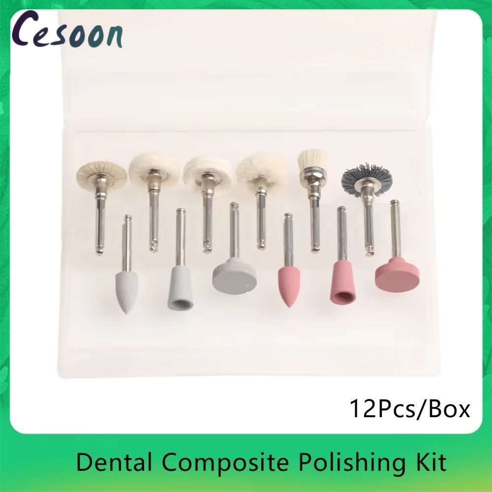 12PCS/Set Dental Composite Polishing Kit for Low Speed Hanpiece Porcelain Natural Teeth Nail Polisher Brushes Dentistry Tools