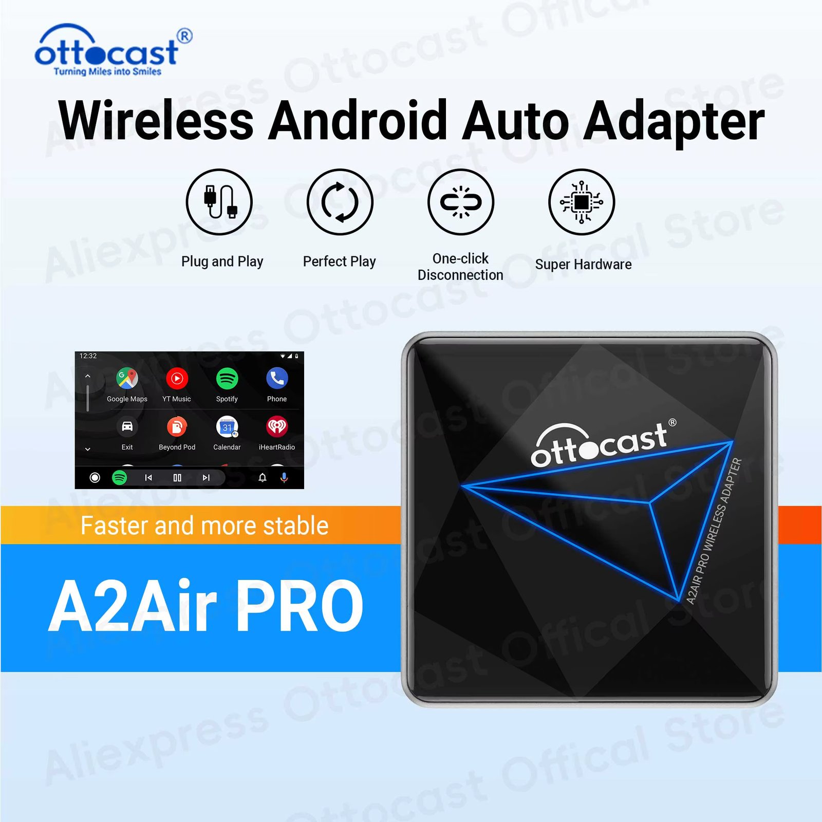 OTTOCAST A2Air Pro Wireless Android Auto Adapter for Samsung Galaxy Google Android Phone Car Accessories for Peugeot VW Toyota