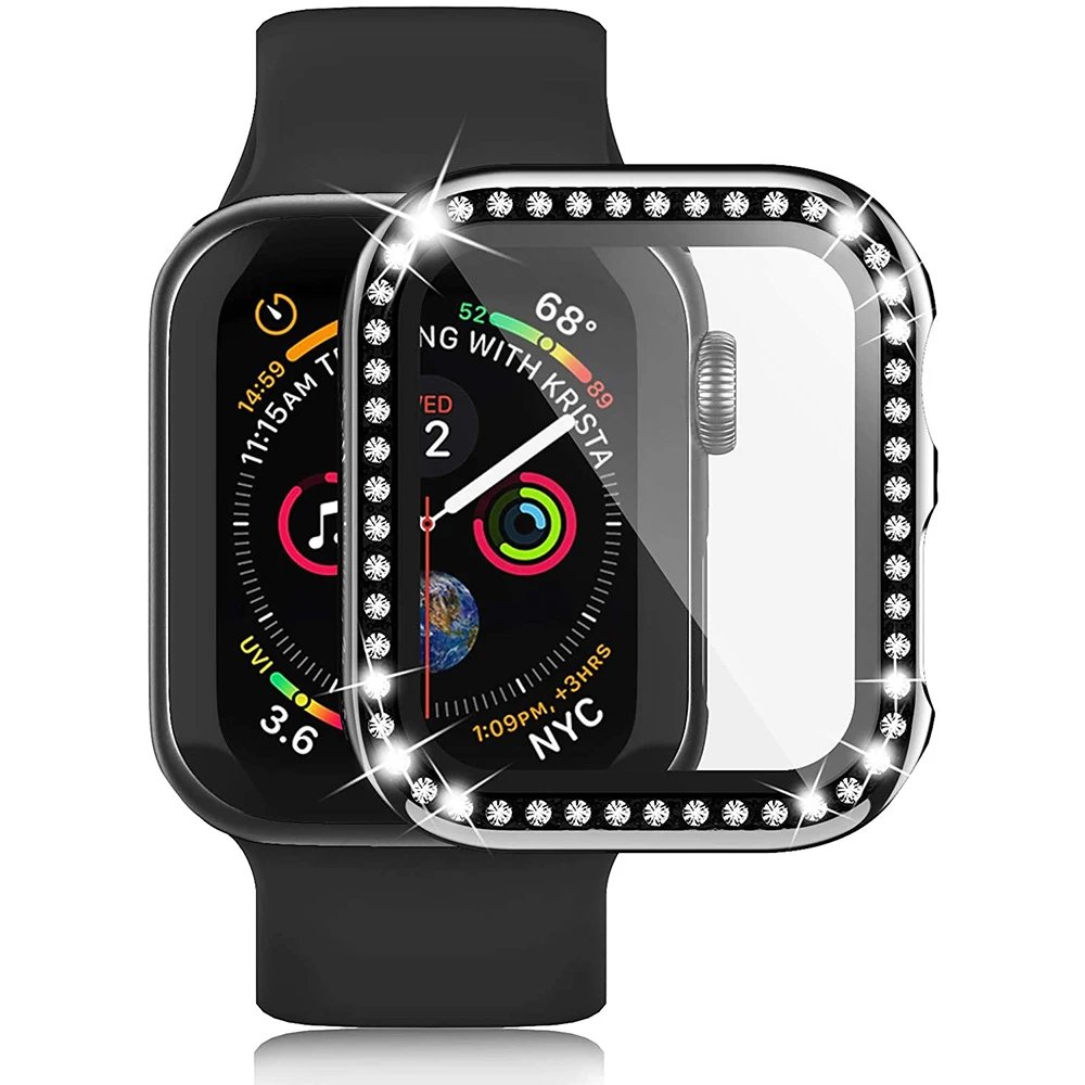 Screen Protector Case for Apple Watch 41mm 45mm 40mm 44mm Women Diamond Full Cover Bumper+Glass iWatch Series 9 8 7 6 SE 5 4 3