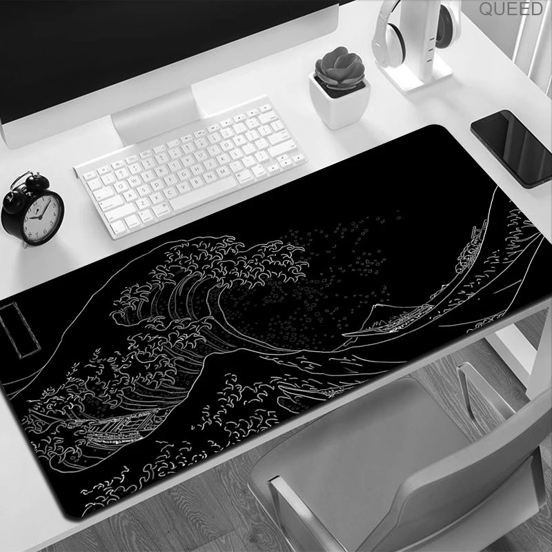 Black & White Japan Art Great Waves Mouse Pad Gaming XL HD Custom New Mousepad XXL Playmat Office Computer Non-Slip Big Mice Pad