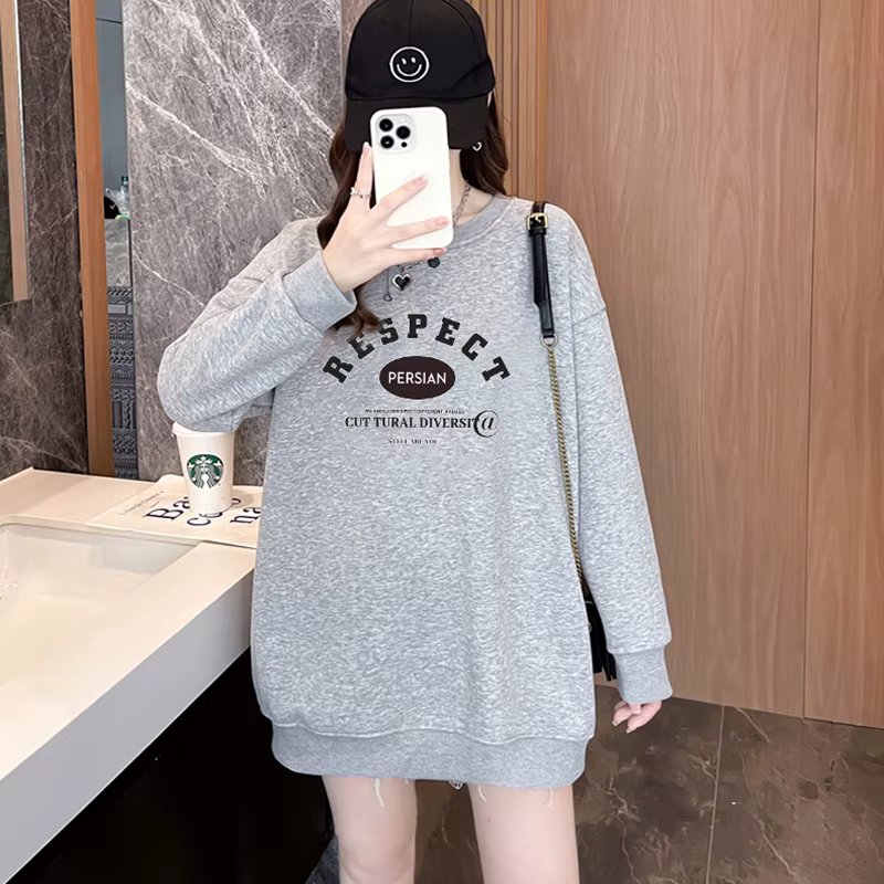 Long-sleeved tea-loose long-sleeved overfitting multi-layer-print T-shirt Daily look TS3058