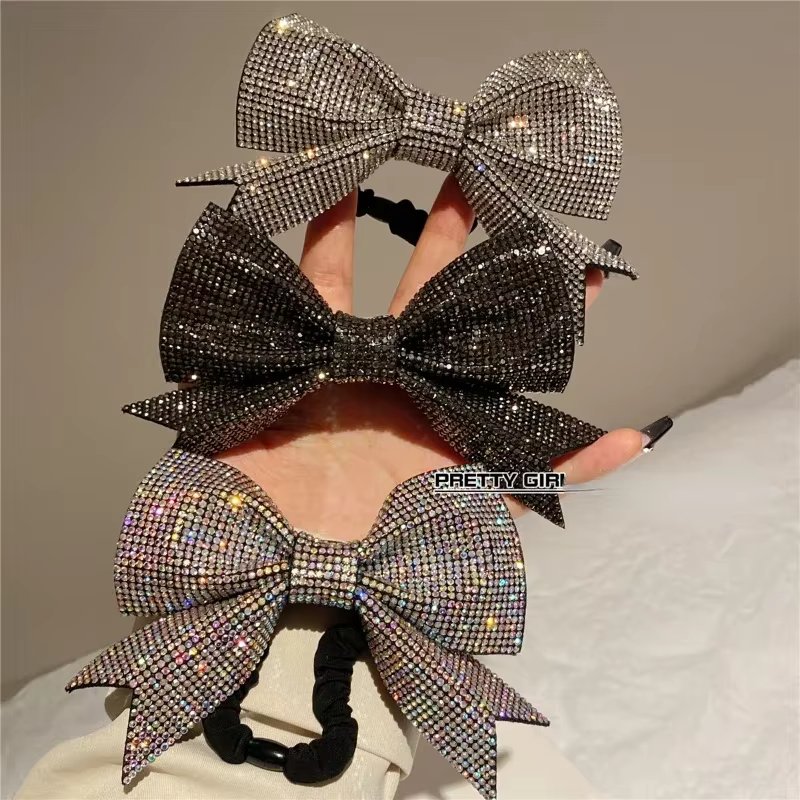 Korean Bow Elastics Hair Ties for Women Girls Shiny Crystal Ponytail Hair Rope Rubber Headbands Hair Accessoriesi-Remiel