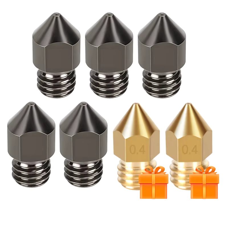 MEGA 5PCS MK8 Hardened Steel Nozzles 0.2 0.3 0.4 0.5 0.6 0.8 1.0mm M6 Thread 1.75MM Filament for 3D printers Hotend CR10 Ender3