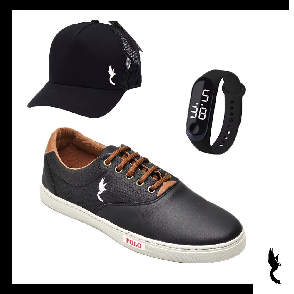 Men's Casual Synthetic Polo Blu Tennis With Cap and Digital Watch Combo from 37 to 46