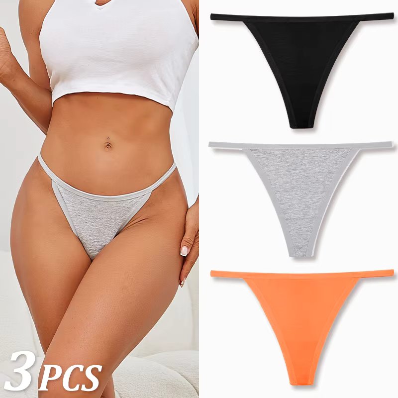 3PCS/Set Women Cotton Sexy Panties Soft Thongs Low Waist Female Cotton G-String Underwear Bikini Fashion Intimates Lingerie