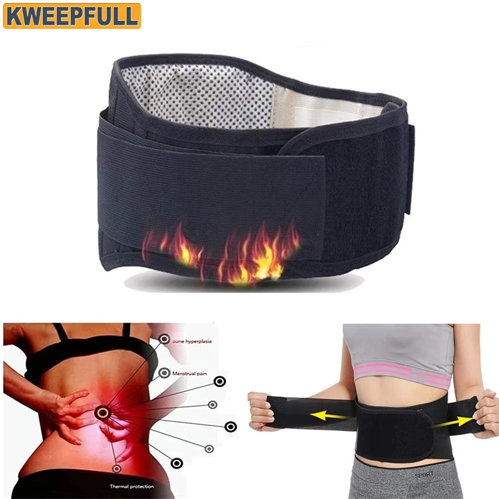 KWEEPFULL Tourmaline Self-heating Magnetic Therapy Waist Belt Lumbar Support Back Waist Support Brace Double Banded Adjustable