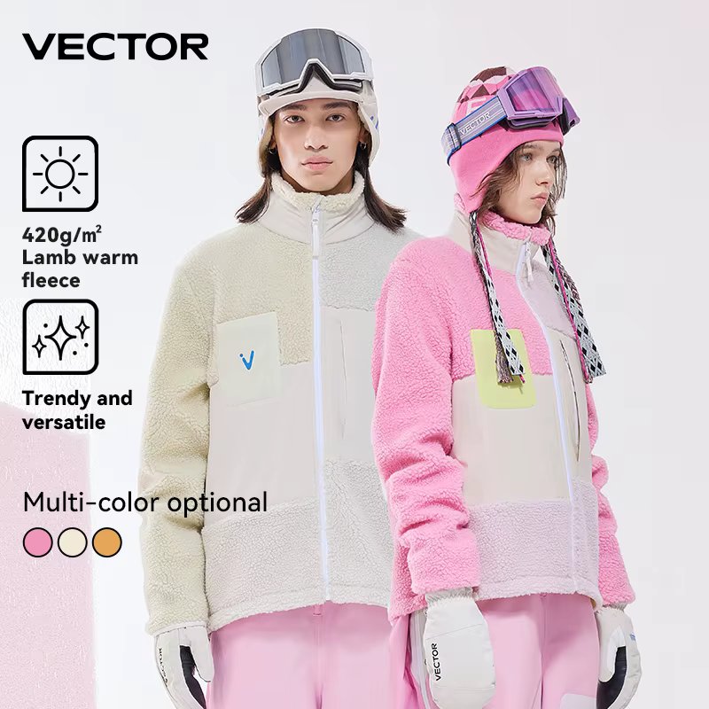 VECTOR Men and Women Lamb Fleece Open Top Color Contrast Splicing Warm Outdoor Double Board Skiing Autumn Winter Outdoor Sports